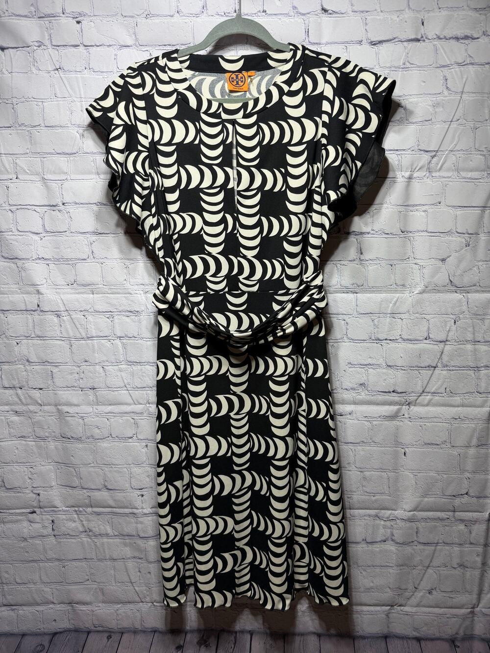 Tory Burch Shirley Crescent Print Dress Black Cream Sz S Preppy Luxury